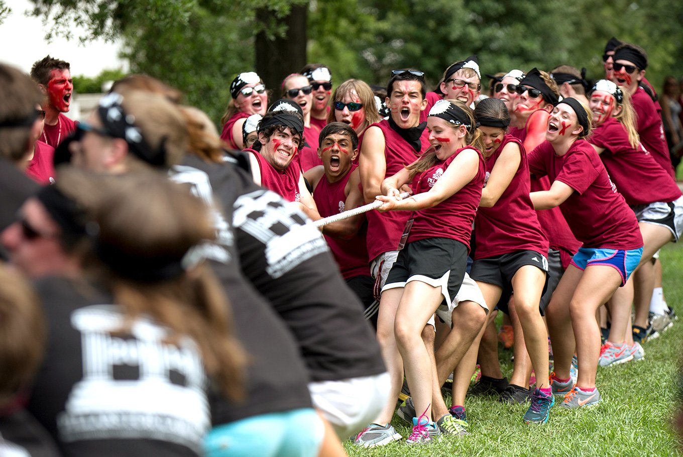 Students participate in a massive tug of war
