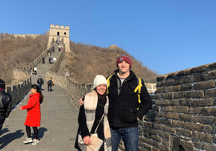 Dalton Stalvey and Samantha Petrelli standing atop Great Wall of China