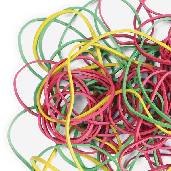 A photo of colorful rubberbands, isolated with white background.