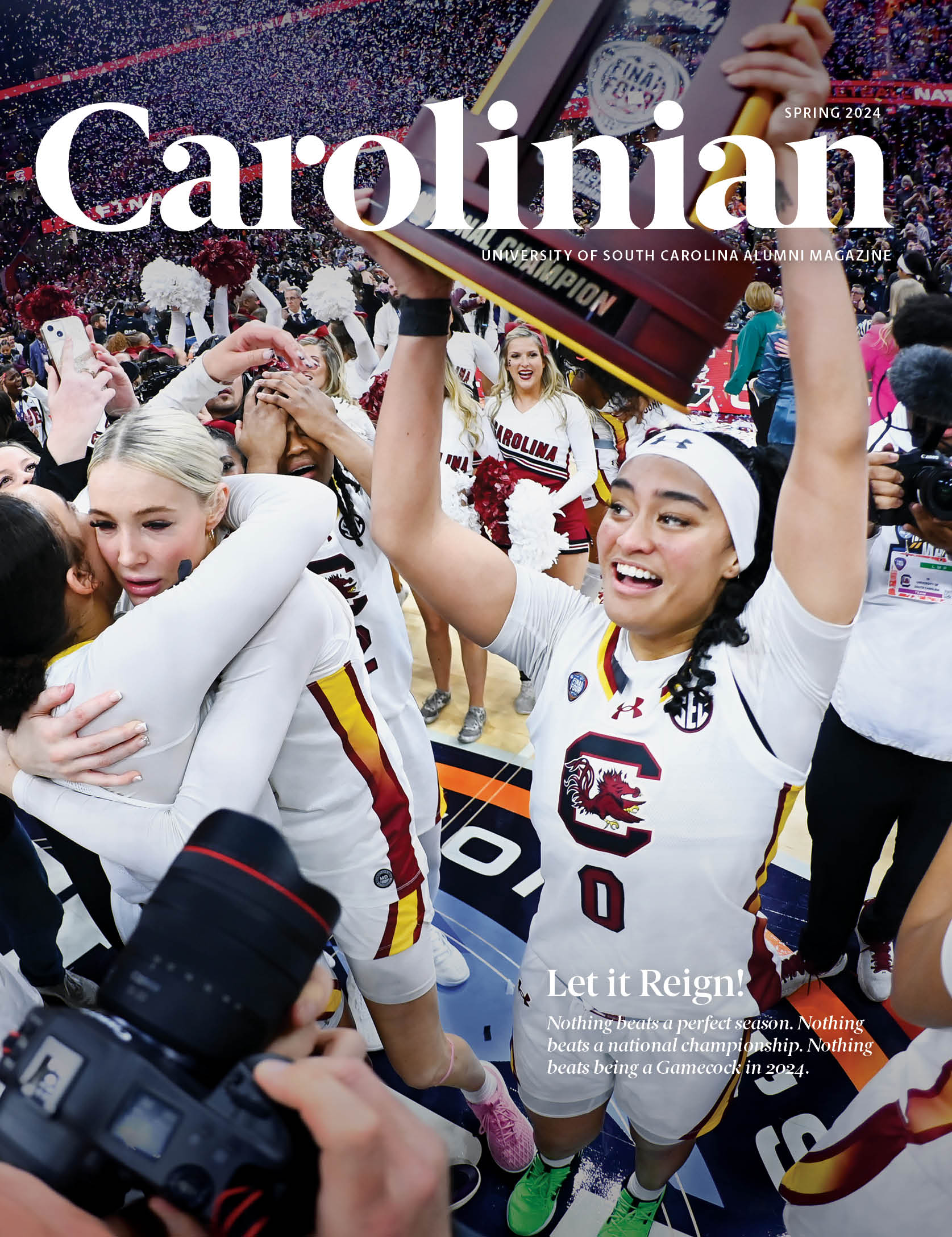 Cover of the Carolinian Magazine with an illustration of Kev Roche sitting in front of an easel eating cereal. 