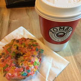 Zombie coffee cup and donut