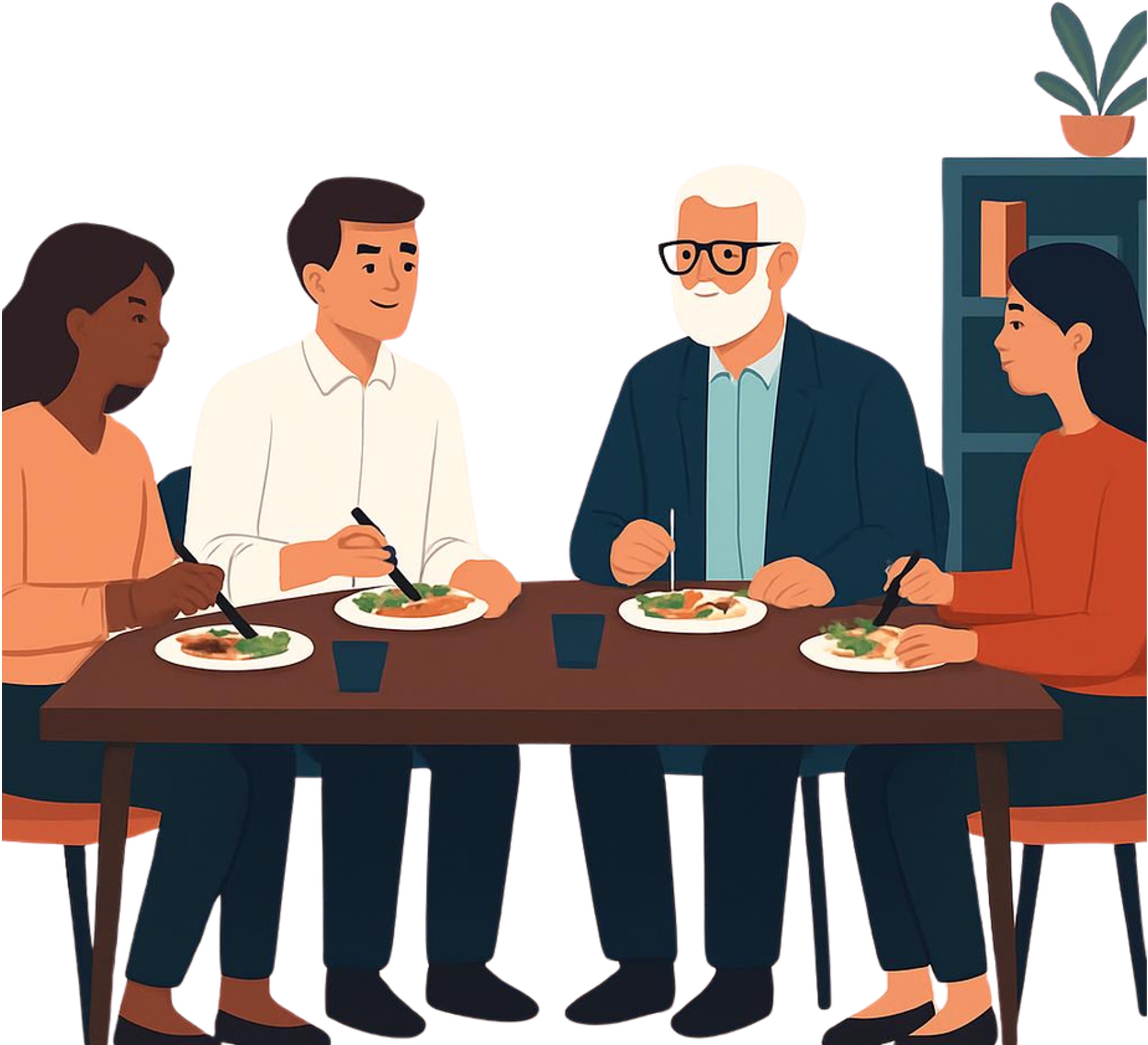 graphic of people sitting at a table eating a meal