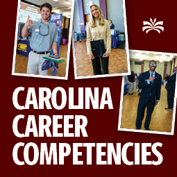 image of students at career fairs with the words Carolina Career Competencies
