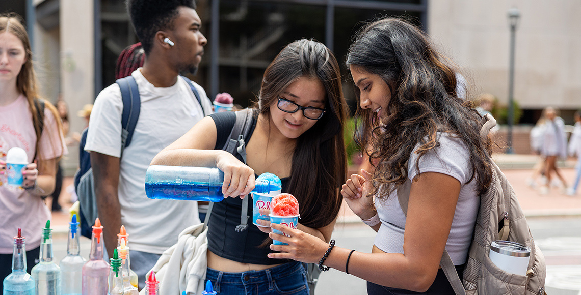 students making and drinking slushies