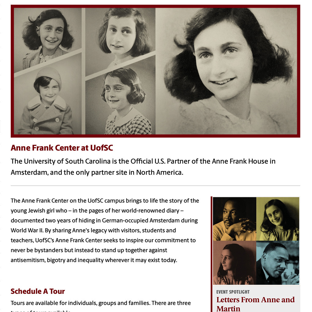 Anne Frank Center webpage image