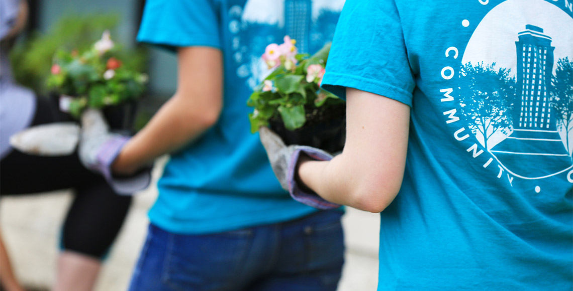 Planting flowers in the community