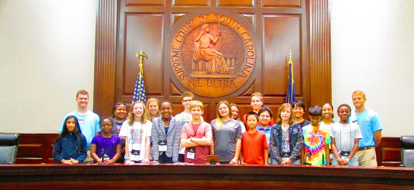 Students in a courtroom during a previous Adventures in Law and Crime
