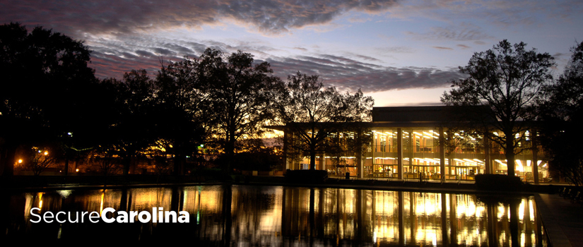 Thomas Cooper Library at sunset.