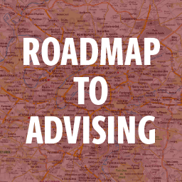 a mapped background image with the words roadmap to advising