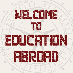 an image of compass with the words welcome to Education Abroad in garnet letters