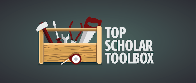 Graphic image of a toolbox with text - Top Scholars Toolbox.