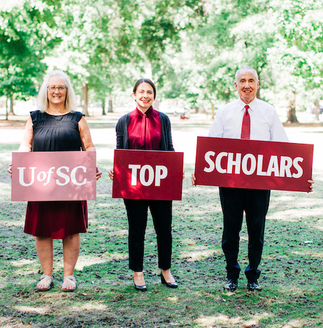 The three people who make up the UofSC Top Scholars team