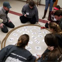 Students participating in a teambuilder activity