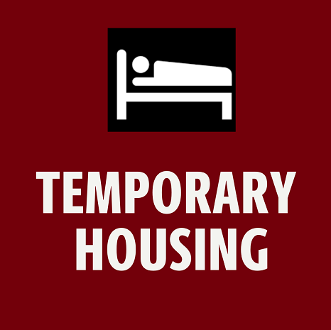 a piture of a bed with the text "temporary housing" under.