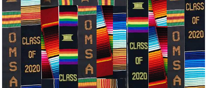 A patchwork design reads OMSA and Class of 2020 with many different colors.
