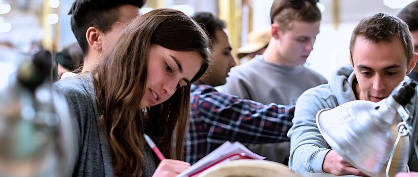 Students studying at desks