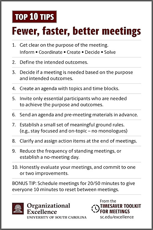 Top 10 Tips for Fewer, Faster, Better Meetings