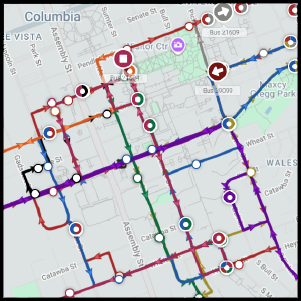 Partial screenshot of Transloc route map