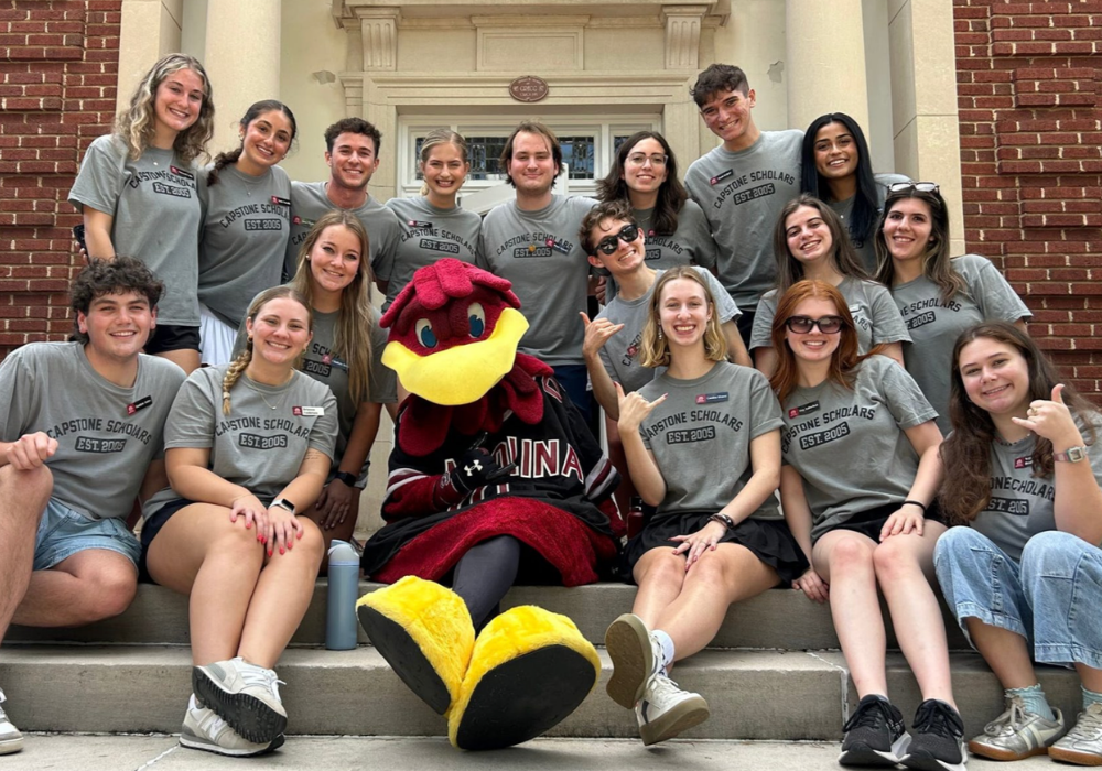 Image of Capstone Scholars with University of South Carolina Mascot, Cocky 