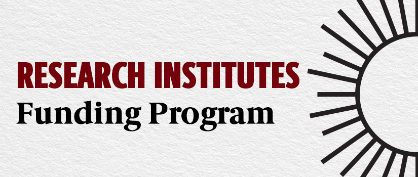 This is a decorative banner, with a paper texture in the background and the program name listed alongside a stylized sunburst illustration. The program name reads: Research Institutes Funding Program.