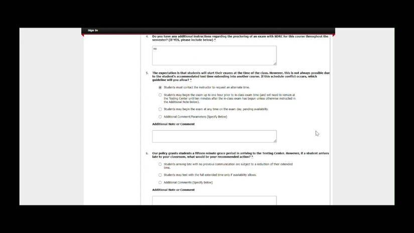 Screenshot from the video showing the Alternative Testing Agreement form