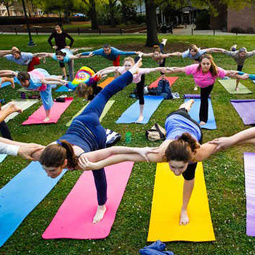 students doing yoga outside
