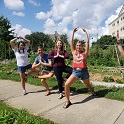 students doing yoga in the Sustainable Carolina Garden