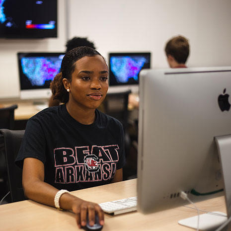 Photo of Christal Harvin using computer in one of her honors classes