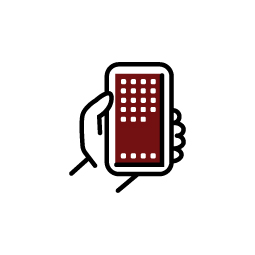 Hand holding a cell phone icon in garnet