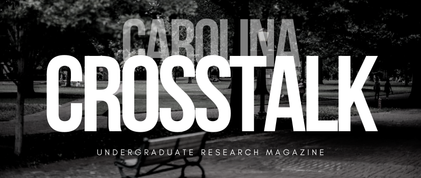 Horseshoe with text banner reading Carolina Crosstalk, undergraduate research magazine