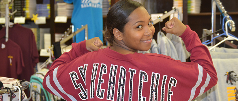 USC Salkehatchie shows her spirit by wearing a Salkehatchie jersey.
