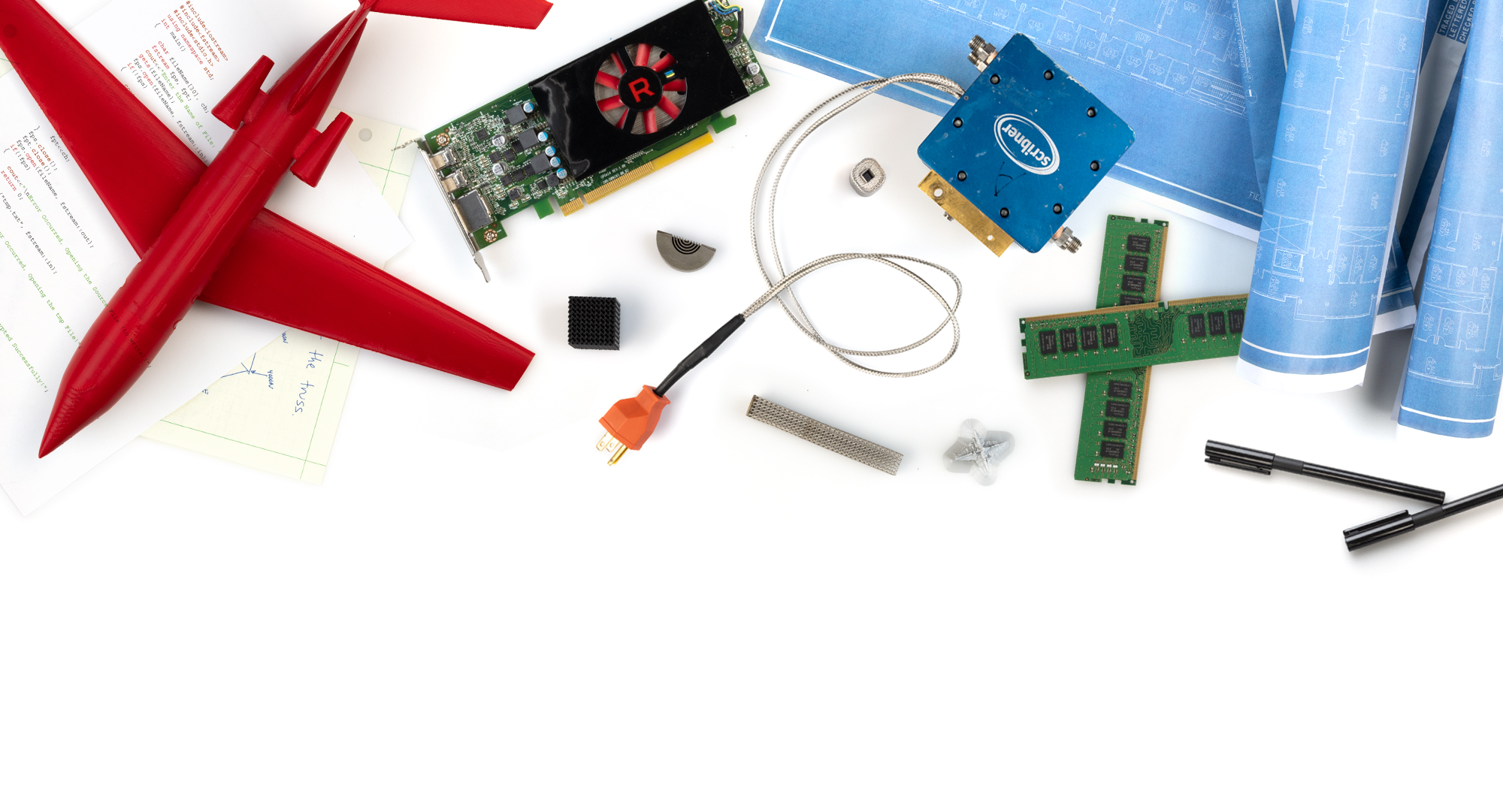 Various items related to the College of Engineering and Computing on a white background. 