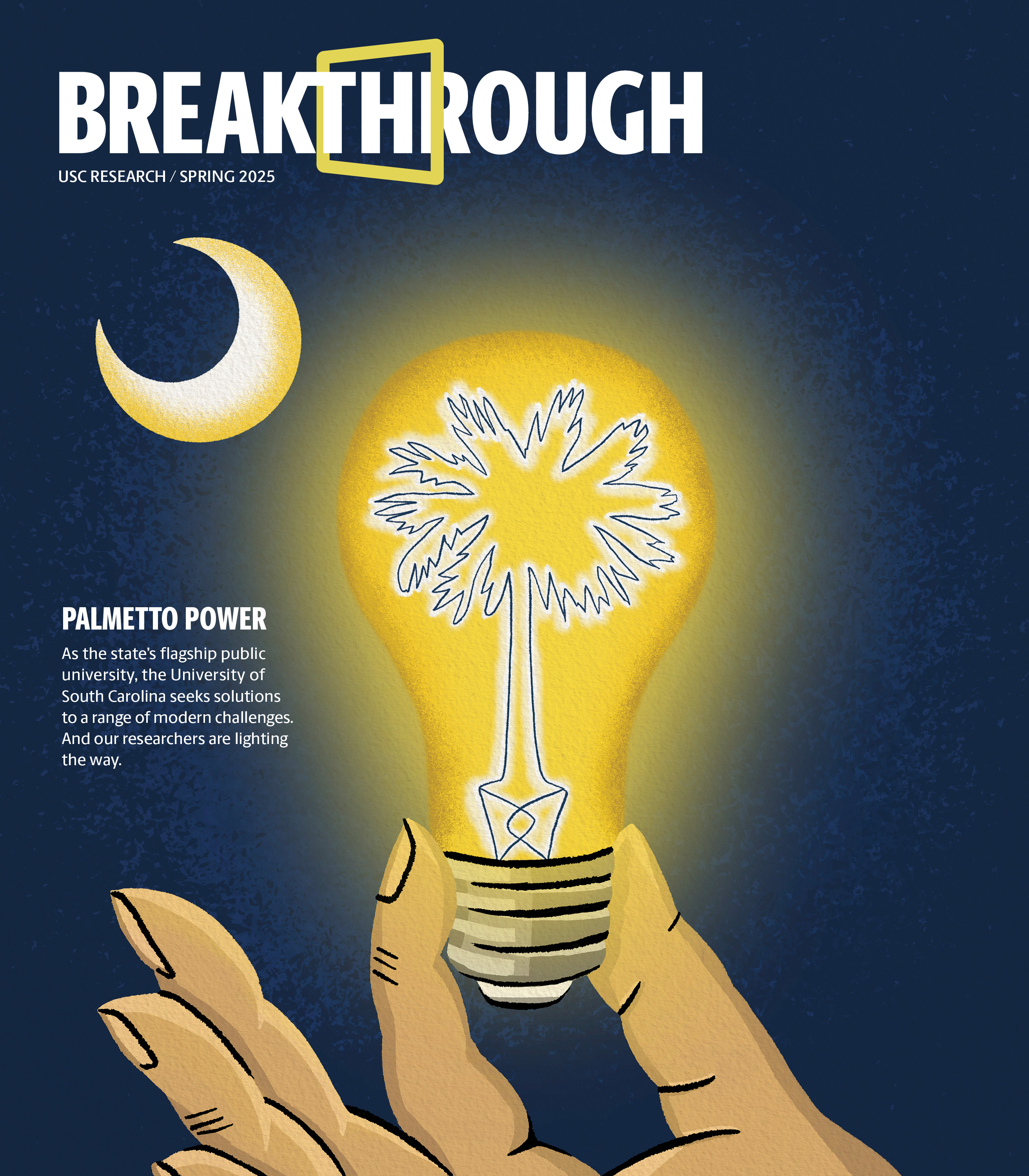 Cover of the Breakthrough magazine featuring an illustration of the South Carolina state flag and a lightbulb.