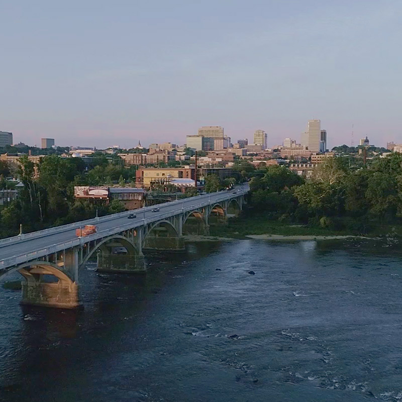 Gervais Street bridge crossing the Congaree River leading into the Columbia Skyline