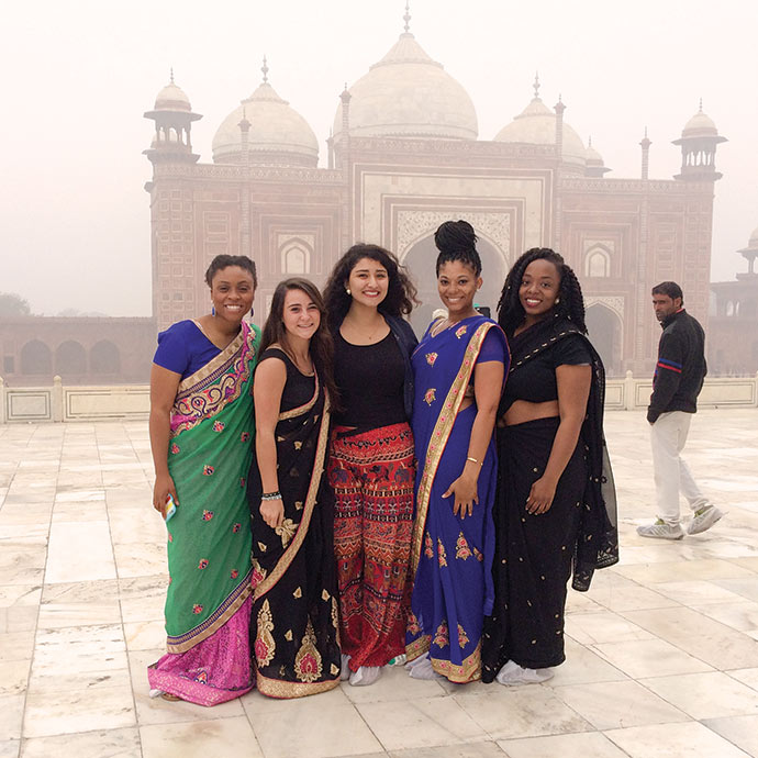 Group of students in cultural attire in India. 