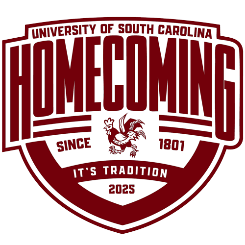 USC Homecoming logo with vintage Gamecock graphic
