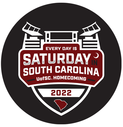 Illustration of Williams-Brice stadium with the text Every Day is Saturday UofSC Homecoming 2022