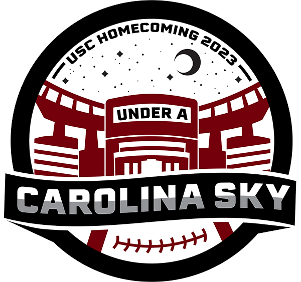 Illustration of Williams-Brice stadium with the text Under a Carolina Sky, USCHomecoming 2023