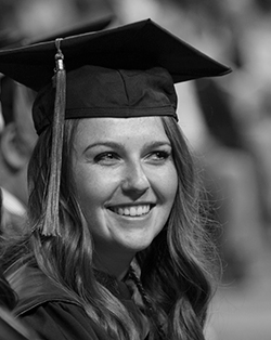 Student wearing a graduation cap.