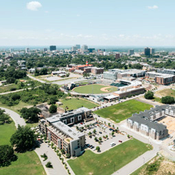 Aerial view of Columbia’s BullStreet District, showing the future Health Sciences Campus location for the neurological hospital.