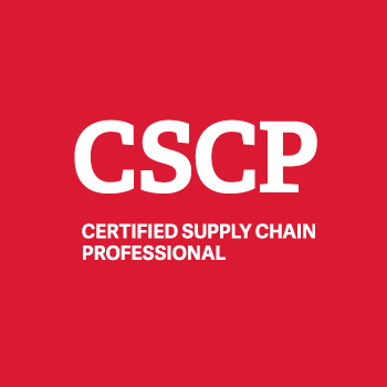 a red background with cscp certified supply chain professional in white text
