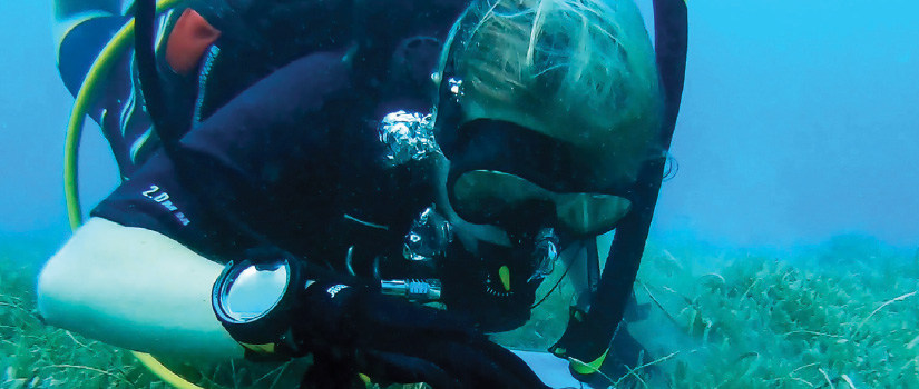 student scuba diving in the ocean 