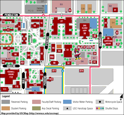 map of central UofSC Campus