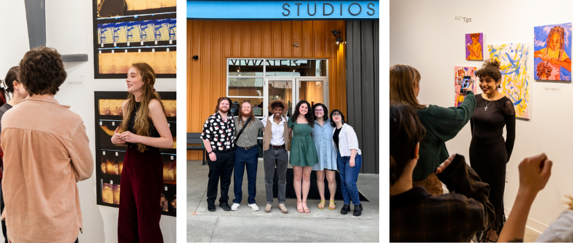 A three-image collage showing students at Stormwater Studios.