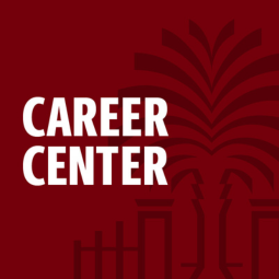 "Career Center" in bold white text with a garnet tree and gates logo in the background.