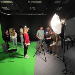 Students working on a film project in the green screen studio at SVAD.