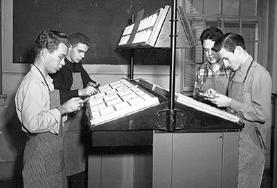 Students learned to set type during the early days of the USC School of Journalism.