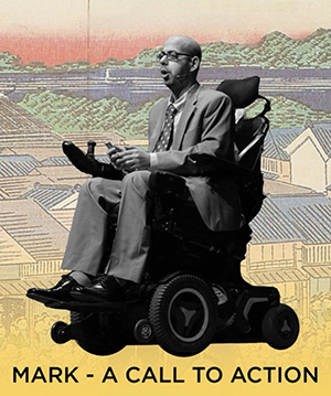 drawing of Mark Bookman in a wheelchair