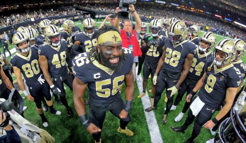 New Orleans NFL players on the field