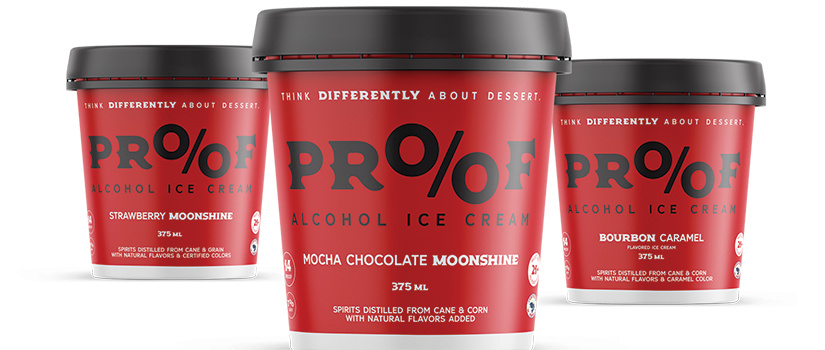 Photo of three types of PROOF alcohol ice cream